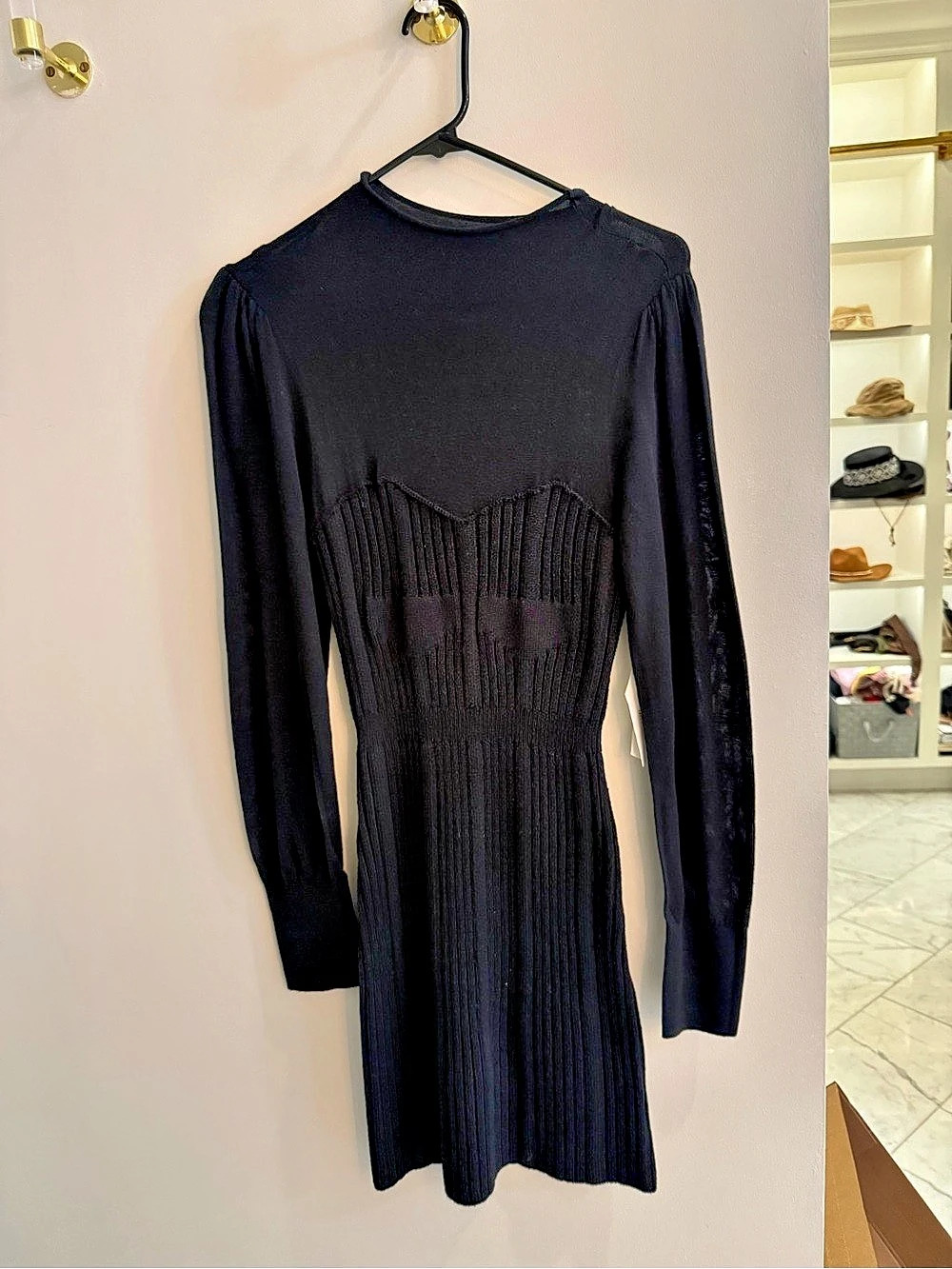 Anthropologie sweater mini Dress in Black Size Medium NWT